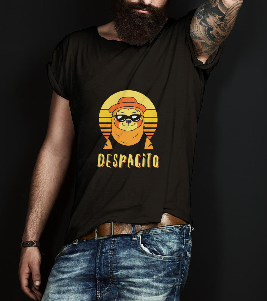 Despacito Sloth Art With Retro Sunset And Stylish Hat T-Shirt