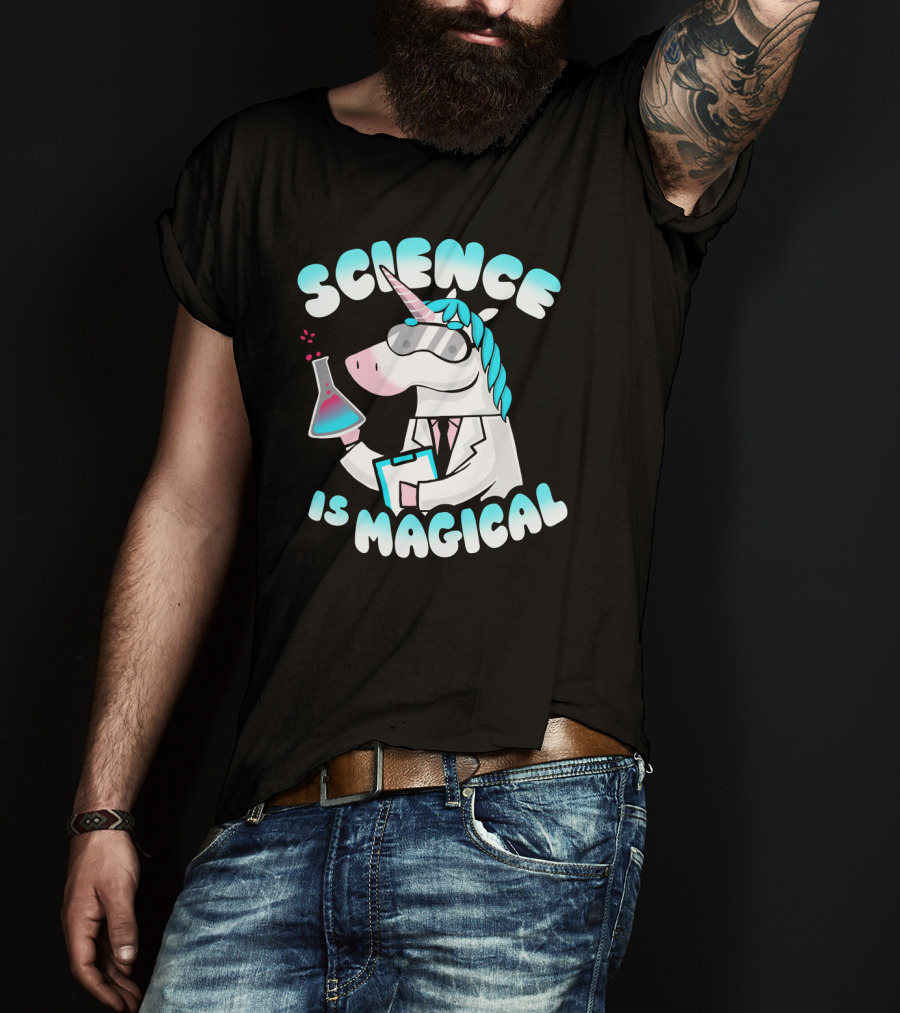 Science Is Magical Unicorn In Lab Coat With Beaker T-Shirt