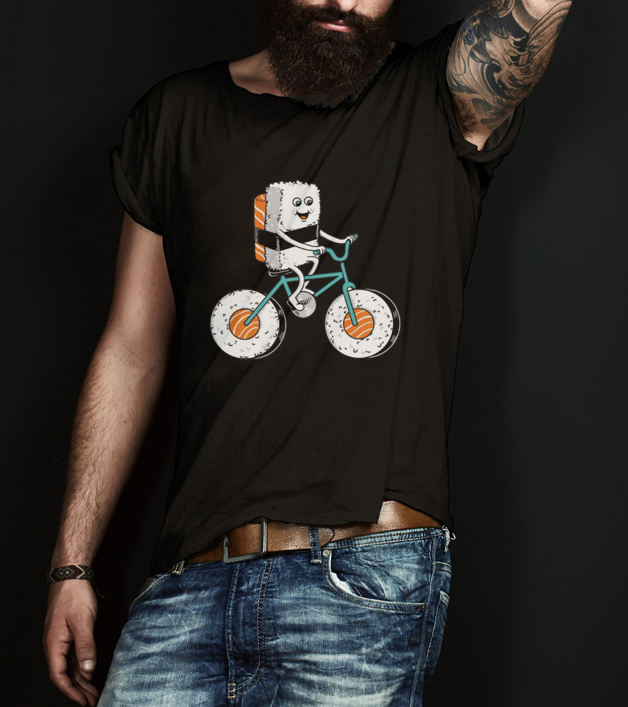 Sushi Roll Riding Bicycle With Sushi Wheels T-Shirt
