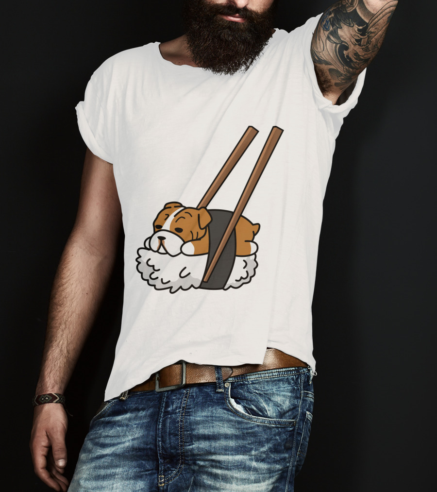 Pugsushi Funny Pug Dog Sushi Roll With Chopsticks T-Shirt