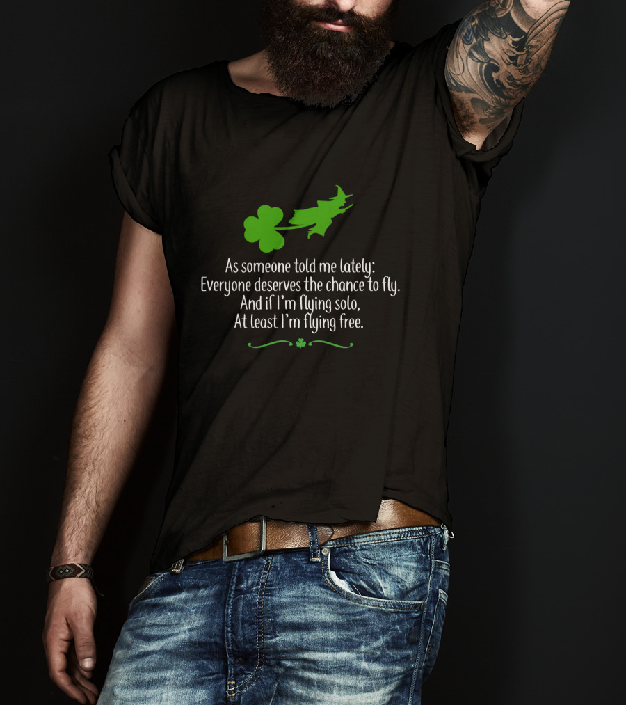 Wicked Patrick's Day Flying Solo Shamrock Witch T-Shirt