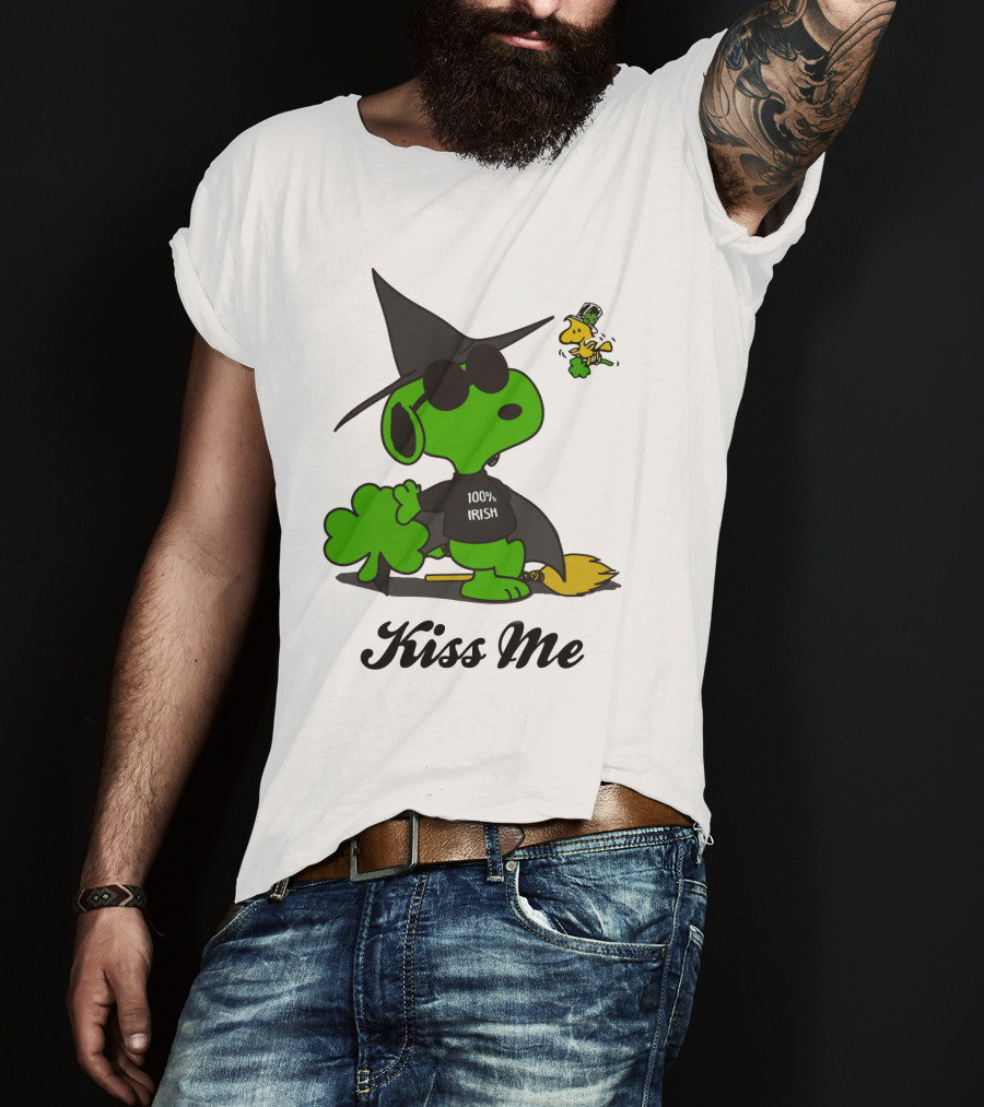 Snoopy Kiss Me 100% Irish St Patrick's Day Wizard Woodstock T-Shirt