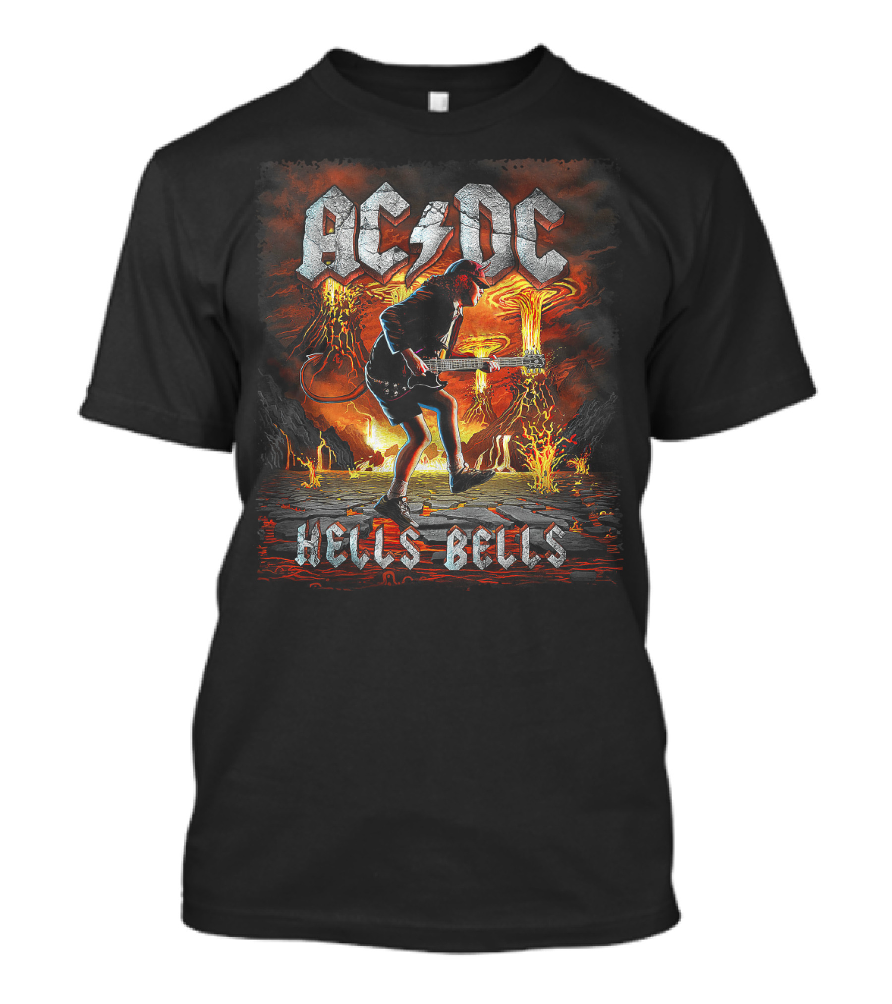 AC/DC Hells Bells Guitarist With Volcanic Eruption Background T-Shirt