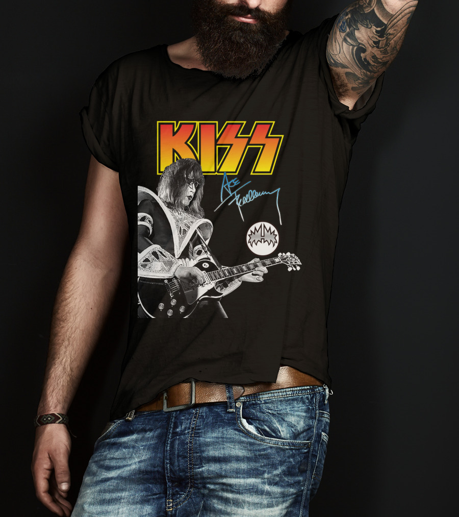 KISS Ace Frehley Signature Electric Guitar Iconic Rock Legend T-Shirt