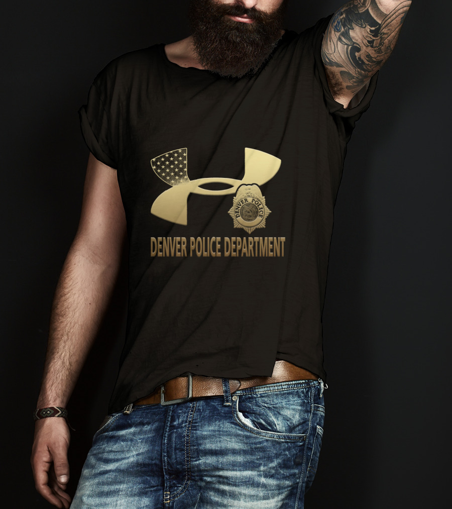 Denver Police Department Badge With Flag Pattern On Under Armour T-Shirt