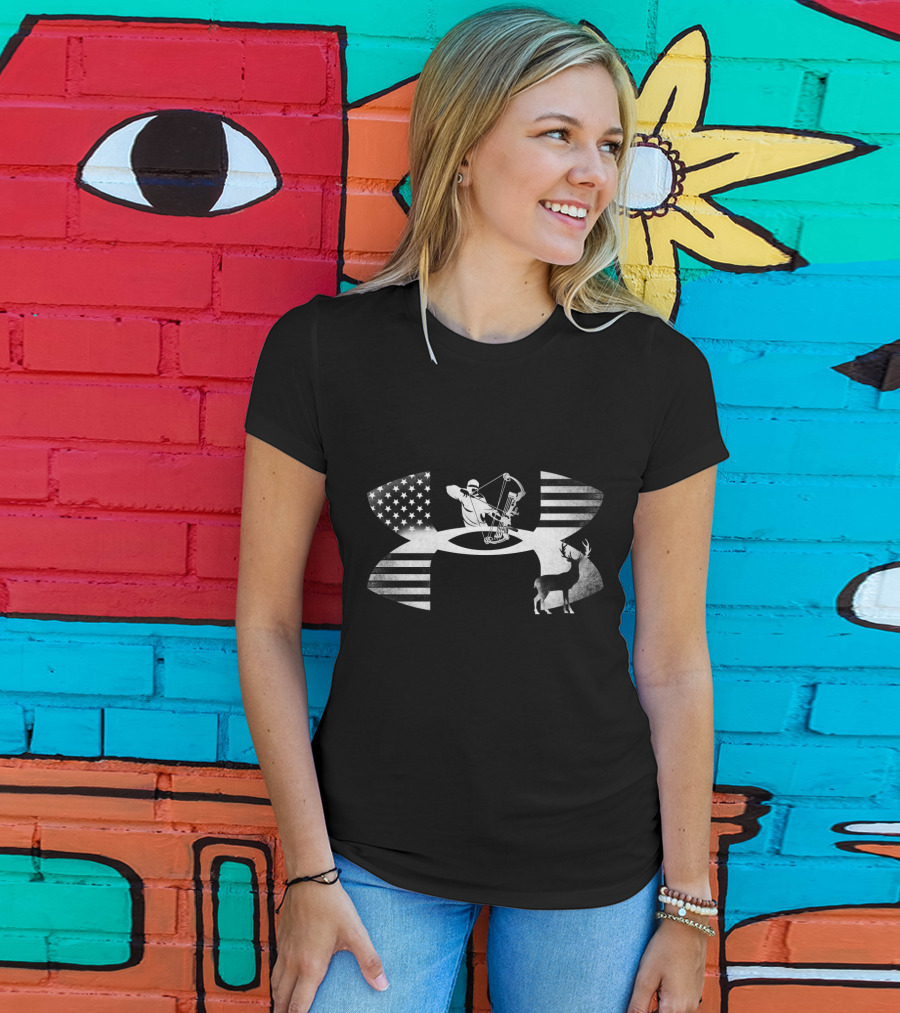 Bowhunting Archer And Deer With American Flag Elements T-Shirt