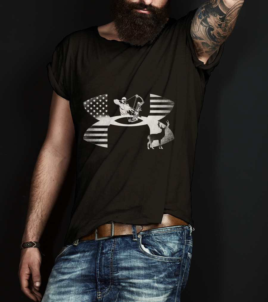 Bowhunting Archer And Deer With American Flag Elements T-Shirt