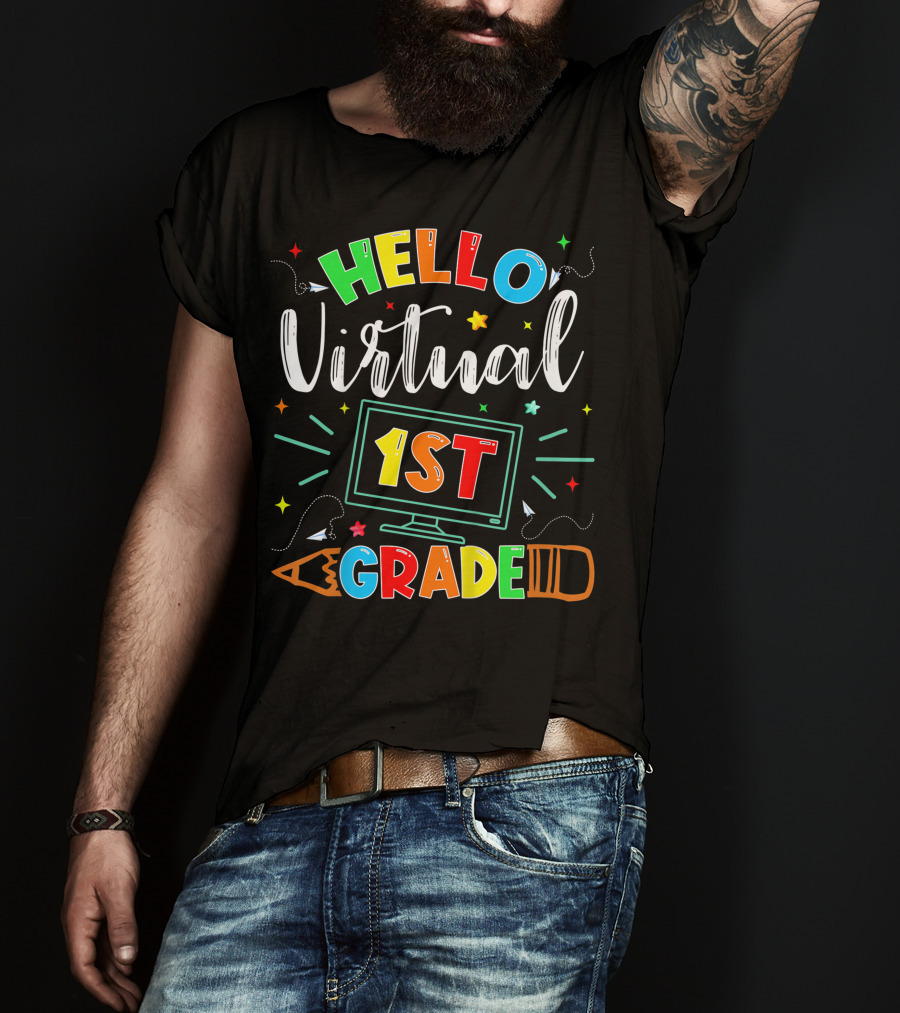 Hello Virtual 1st Grade Back To School Online Teaching T-Shirt