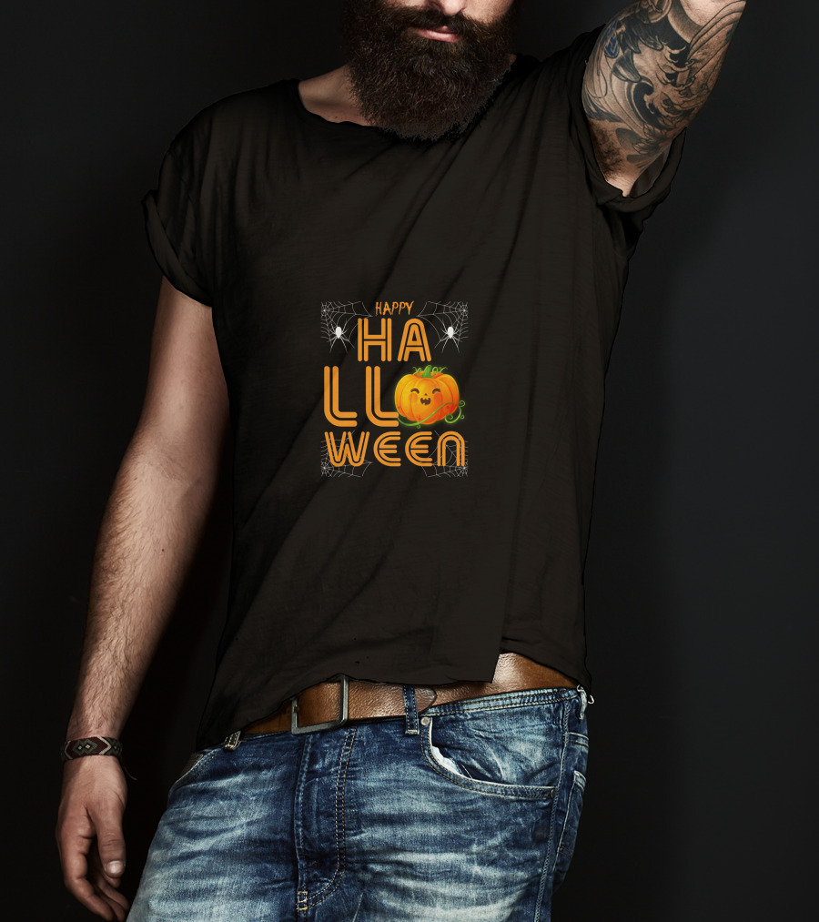 Happy Halloween Cute Face Pumpkin Funny Orange T-Shirt
