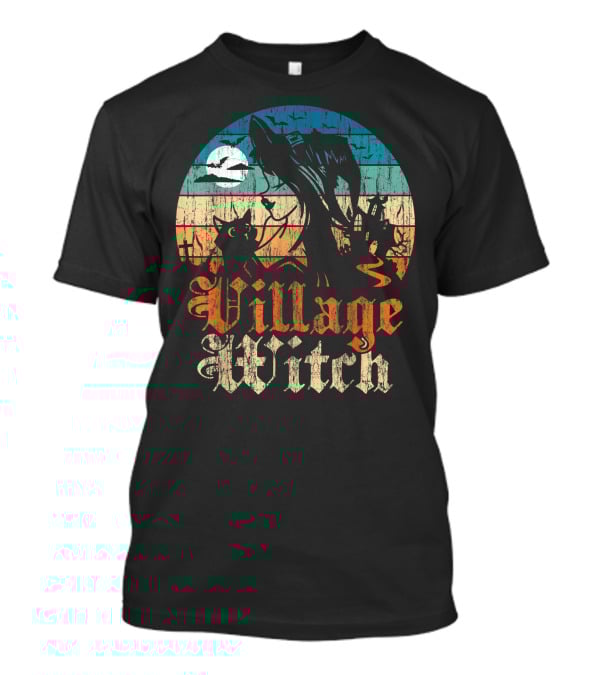 Village Witch Cat Silhouette Moon Sunset T-Shirt