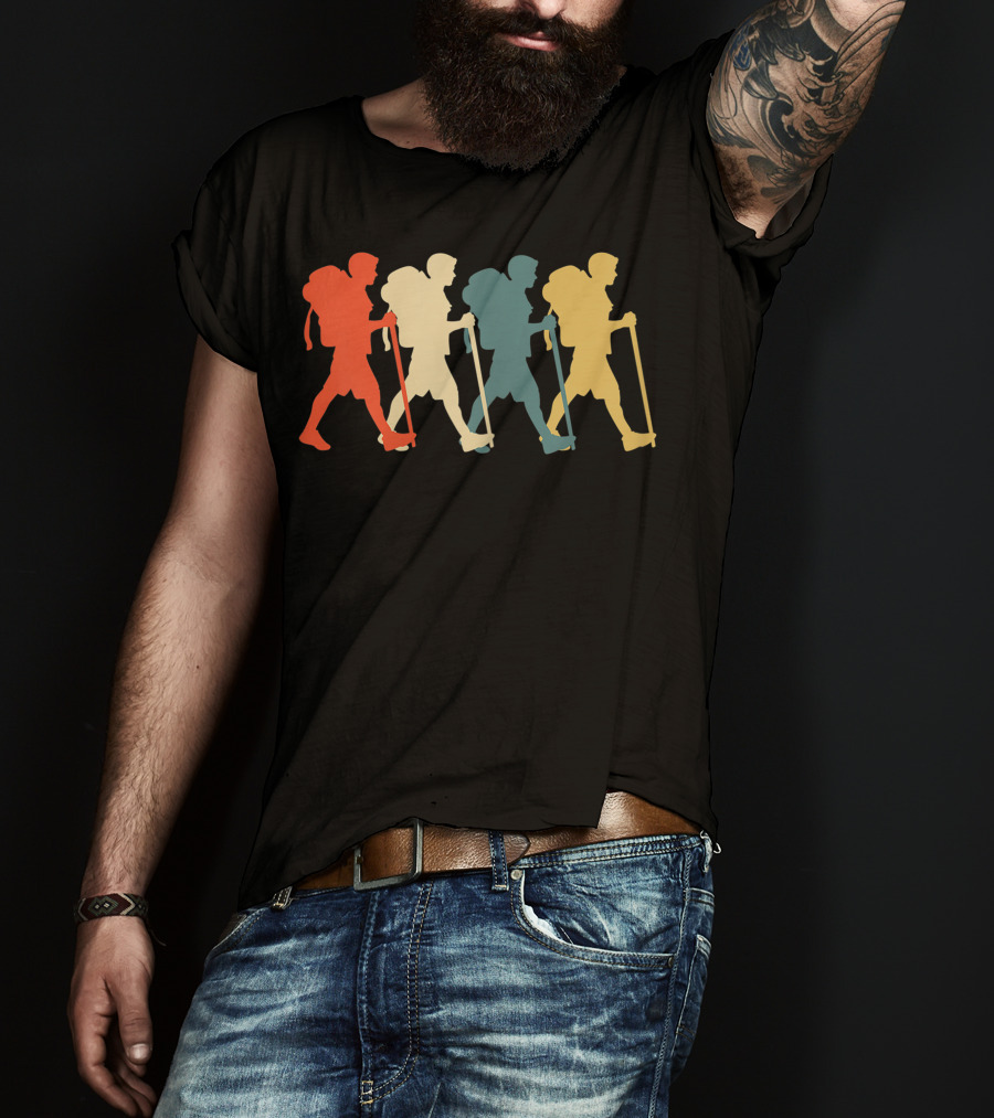 Hiker Vintage Retro Hiking Camping Silhouette Walking T-Shirt