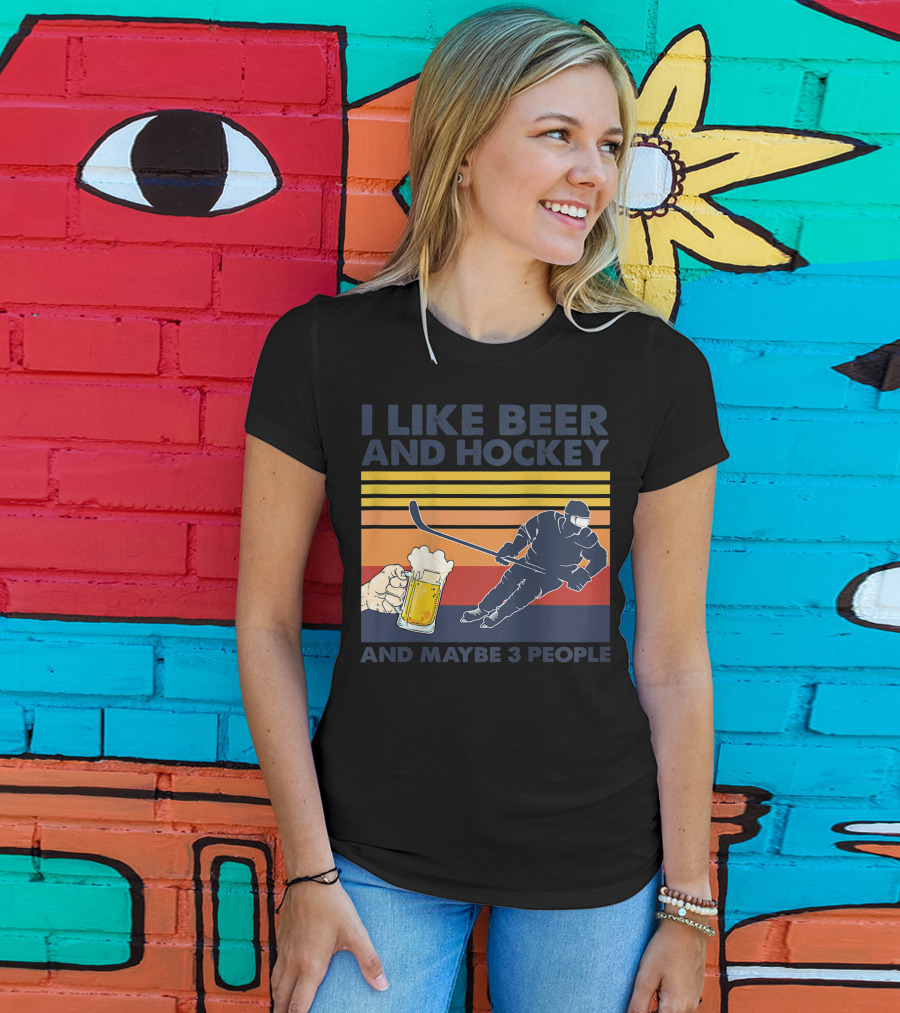 I Like Beer And Hockey Maybe 3 People Retro Vintage Baseball Raglan T-Shirt