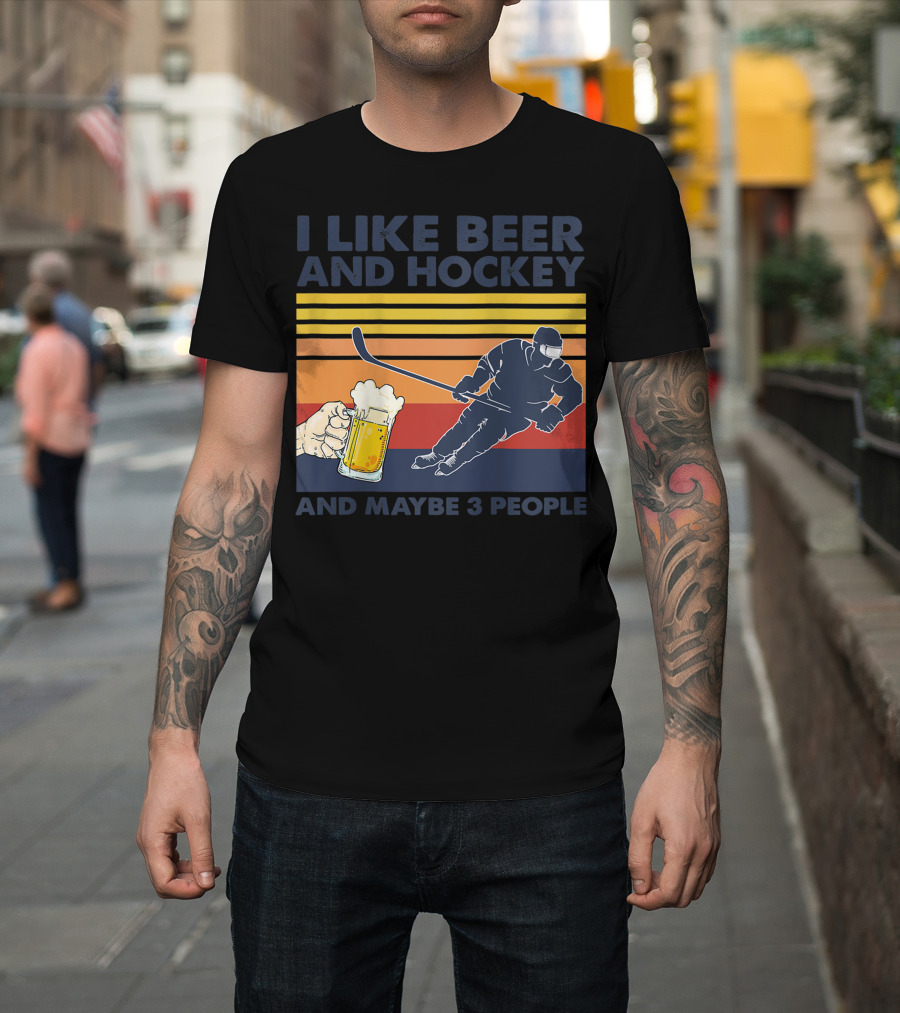 I Like Beer And Hockey Maybe 3 People Retro Vintage Baseball Raglan T-Shirt