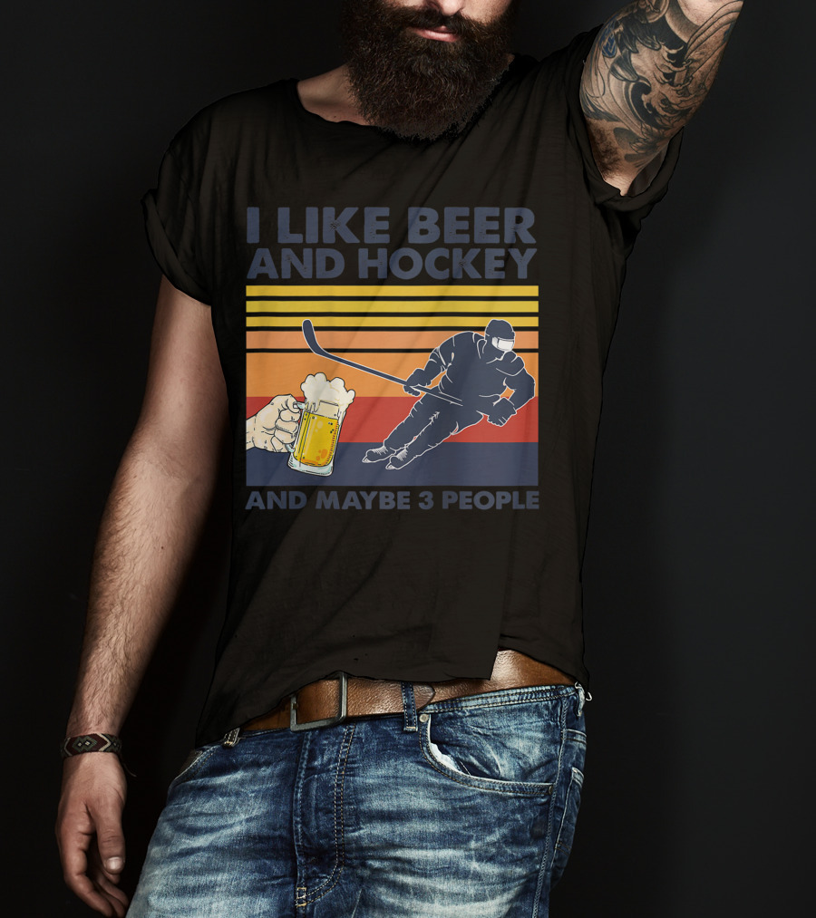 I Like Beer And Hockey Maybe 3 People Retro Vintage Baseball Raglan T-Shirt