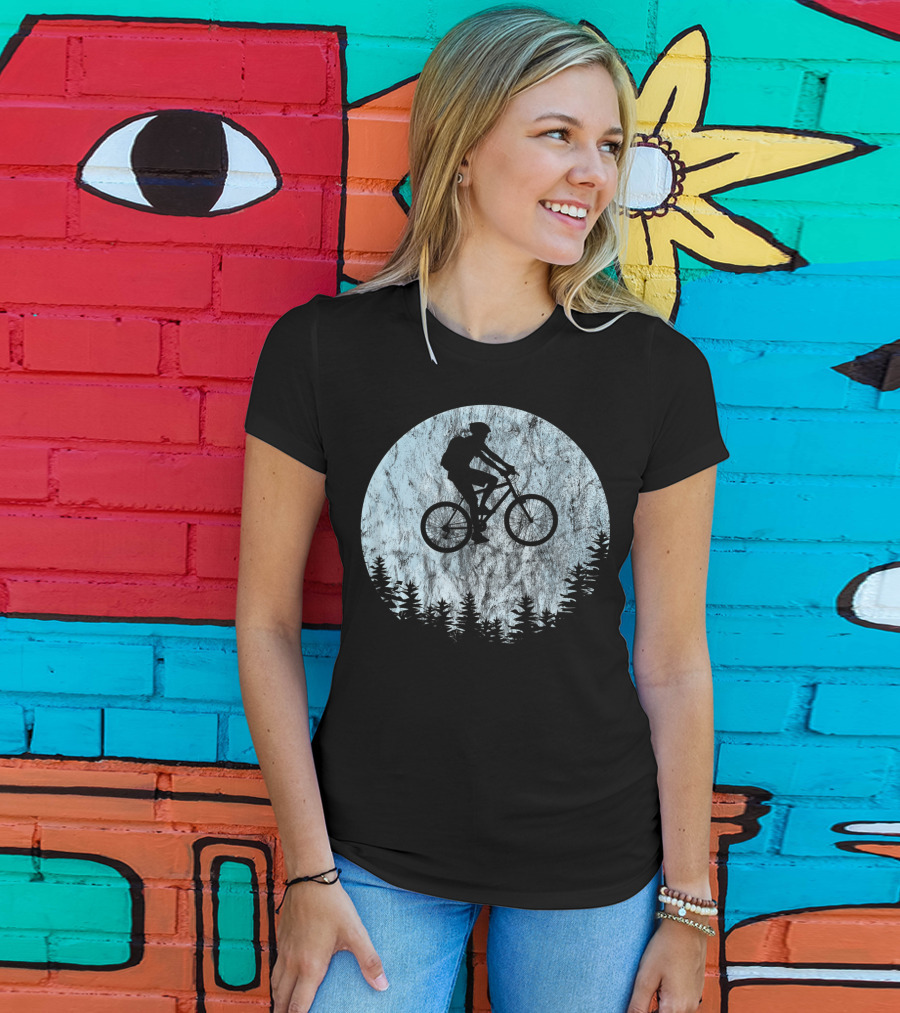 Mountain Bike Moon MTB Bicycle Rider Cycling Biking Forest T-Shirt