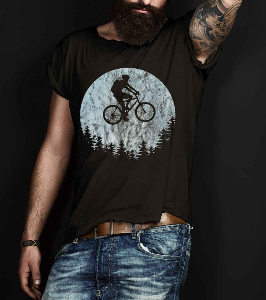Mountain Bike Moon MTB Bicycle Rider Cycling Biking Forest T-Shirt