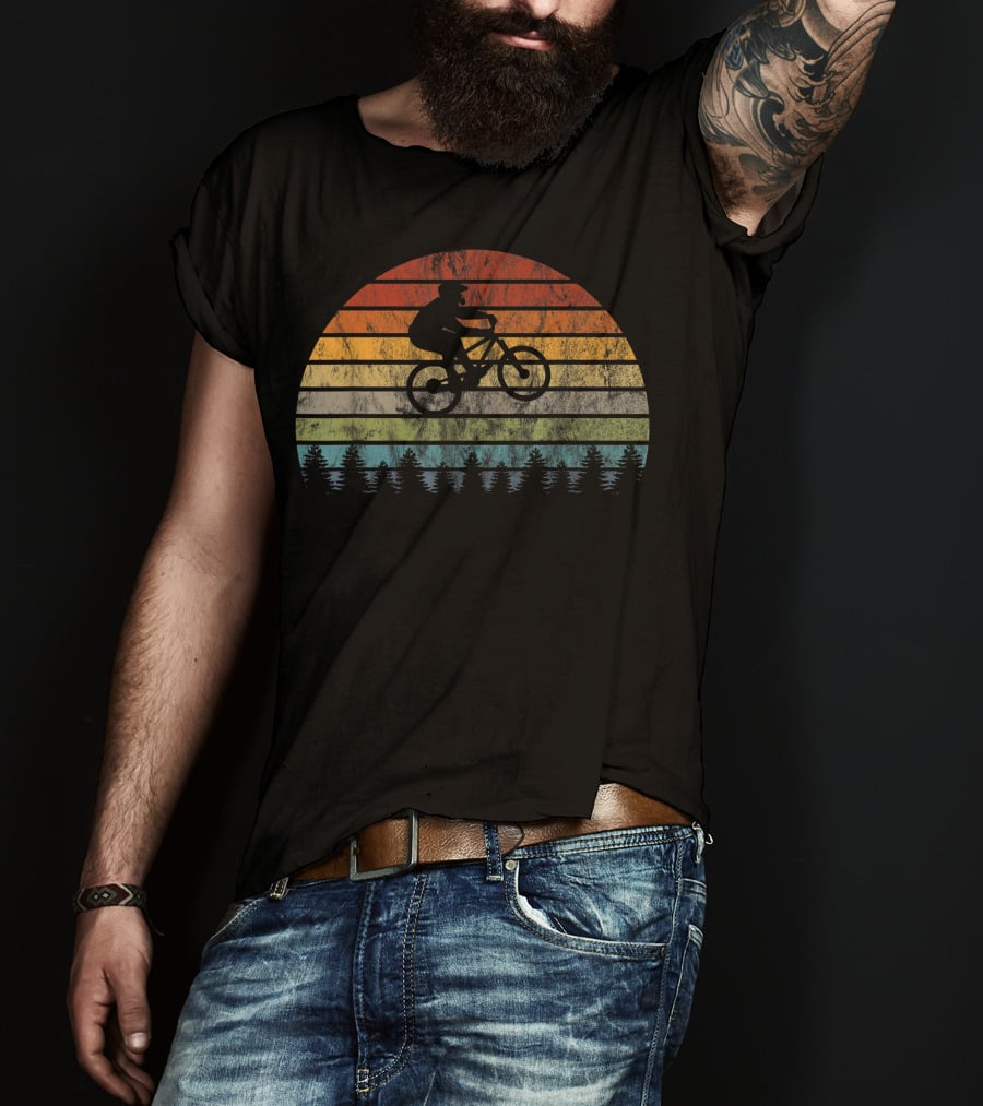 Mountain Bike Bicycle Rider Retro Sunset Cycling Forest T-Shirt