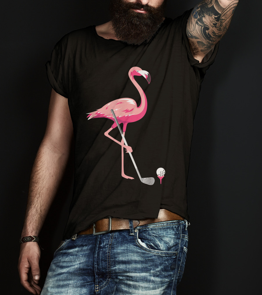 Funny Flamingo Bird Golf Player Best Swing Tee Golf Ball T-Shirt