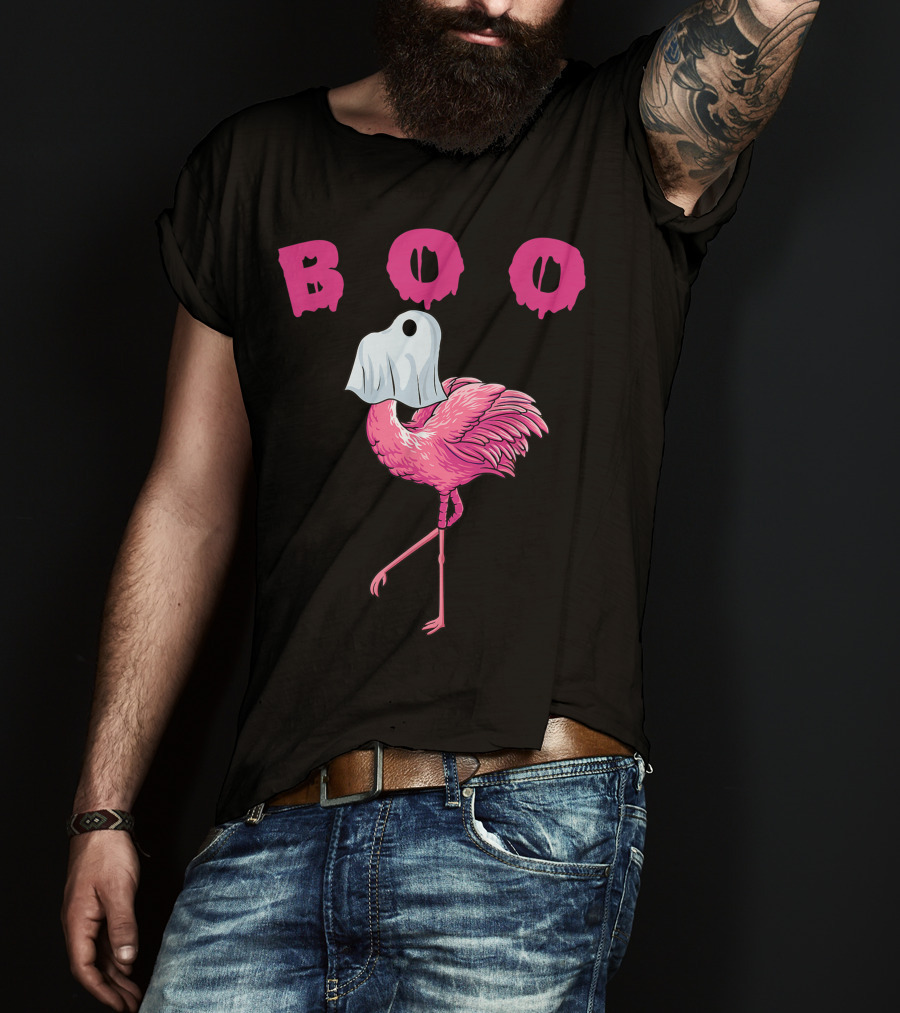Boo Funny Flamingo Halloween Ghost T-Shirt