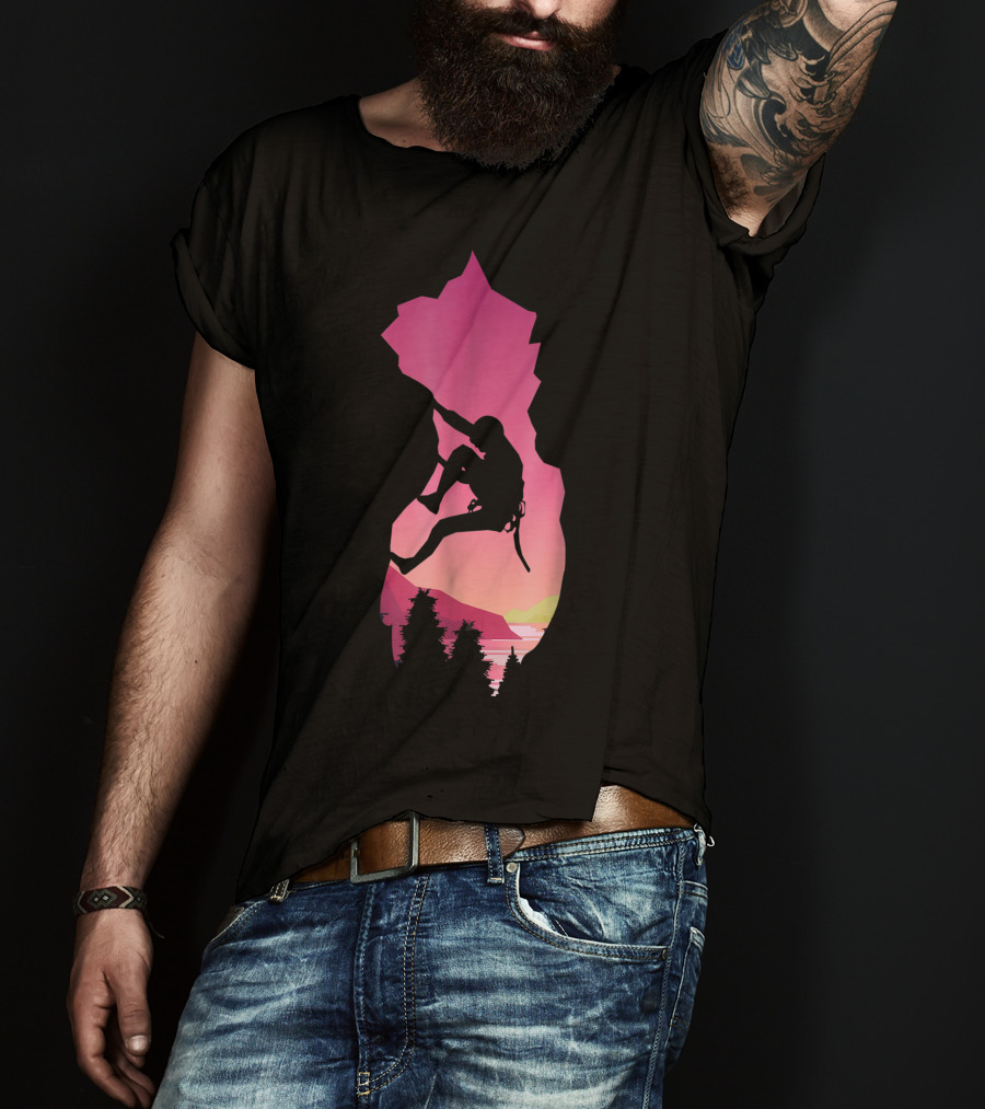 Rock Climbing Adventure Sunset Bouldering Climber Colorful T-Shirt