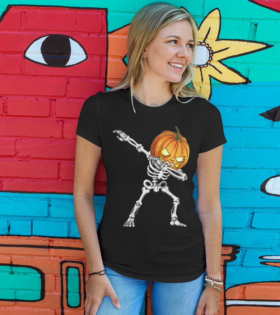 Dabbing Skeleton Pumpkin Halloween Best T-Shirt