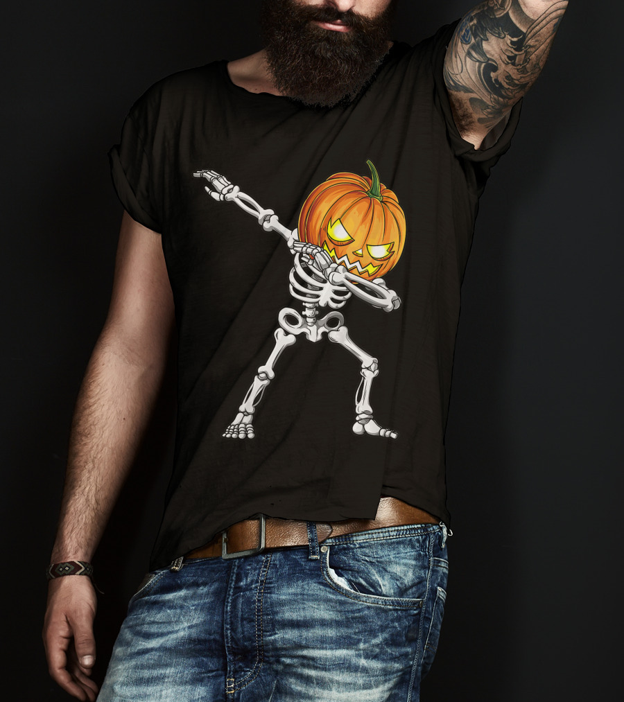 Dabbing Skeleton Pumpkin Halloween Best T-Shirt
