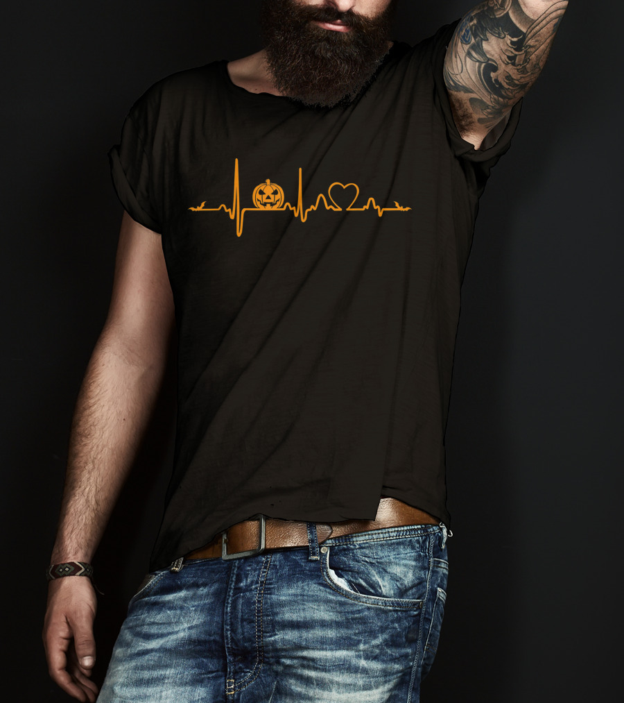 Pumpkin Heartbeat Halloween Jack-O'-Lantern Heart Bats T-Shirt