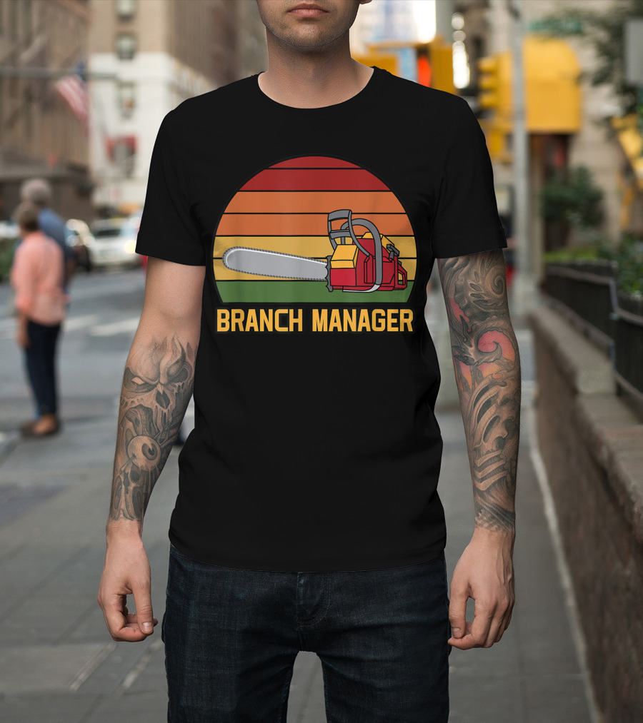 Funny Vintage Chainsaw Branch Manager Lumberjack Logger Retro Stripe T-Shirt