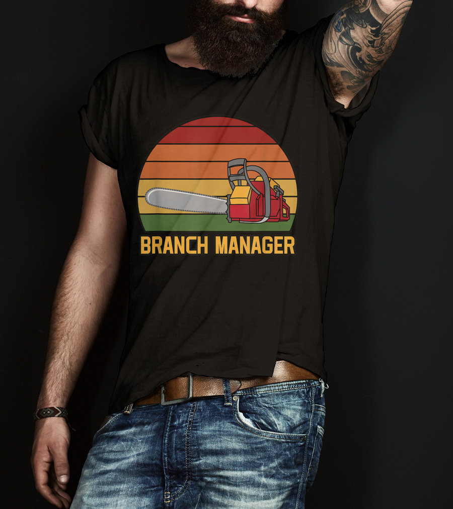 Funny Vintage Chainsaw Branch Manager Lumberjack Logger Retro Stripe T-Shirt