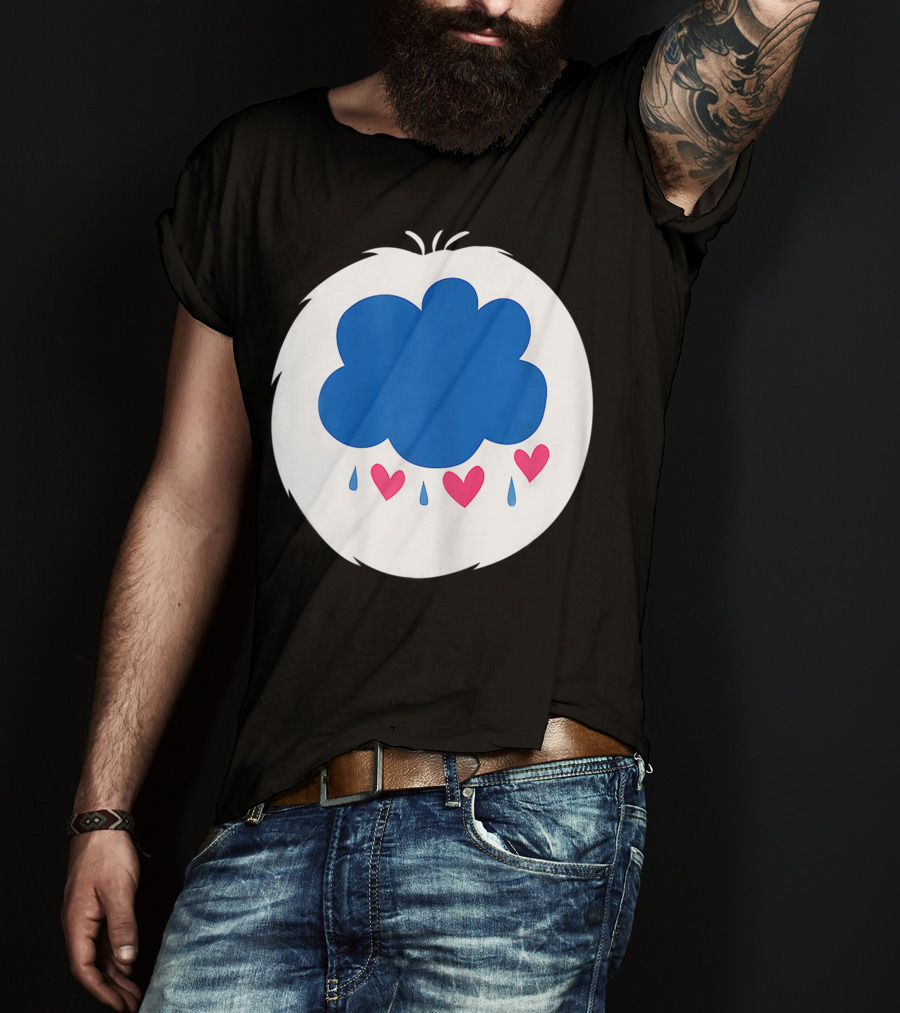 Grumpy Care Bear Blue Cloud With Hearts And Raindrops T-Shirt