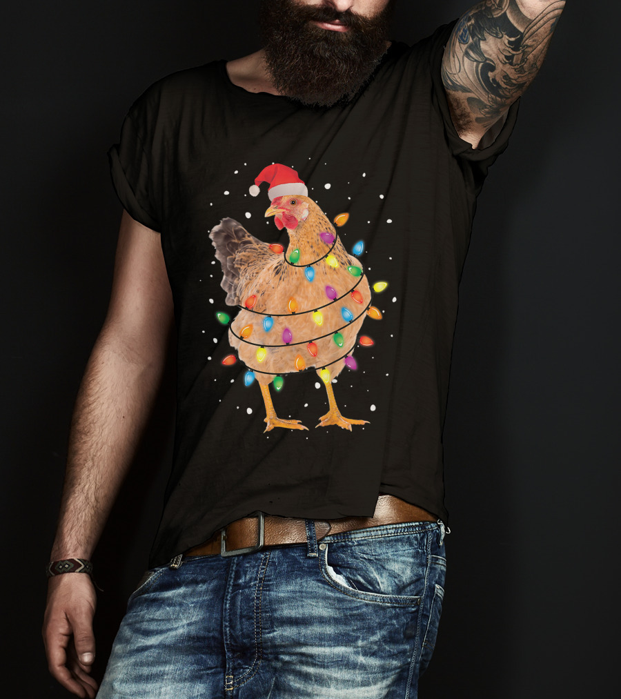 Christmas Lights Chicken Santa Funny Xmas Tree Festive Holiday T-Shirt