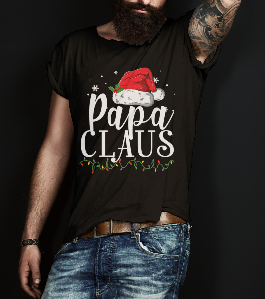 Papa Claus Christmas Hat Snowflakes Lights T-Shirt