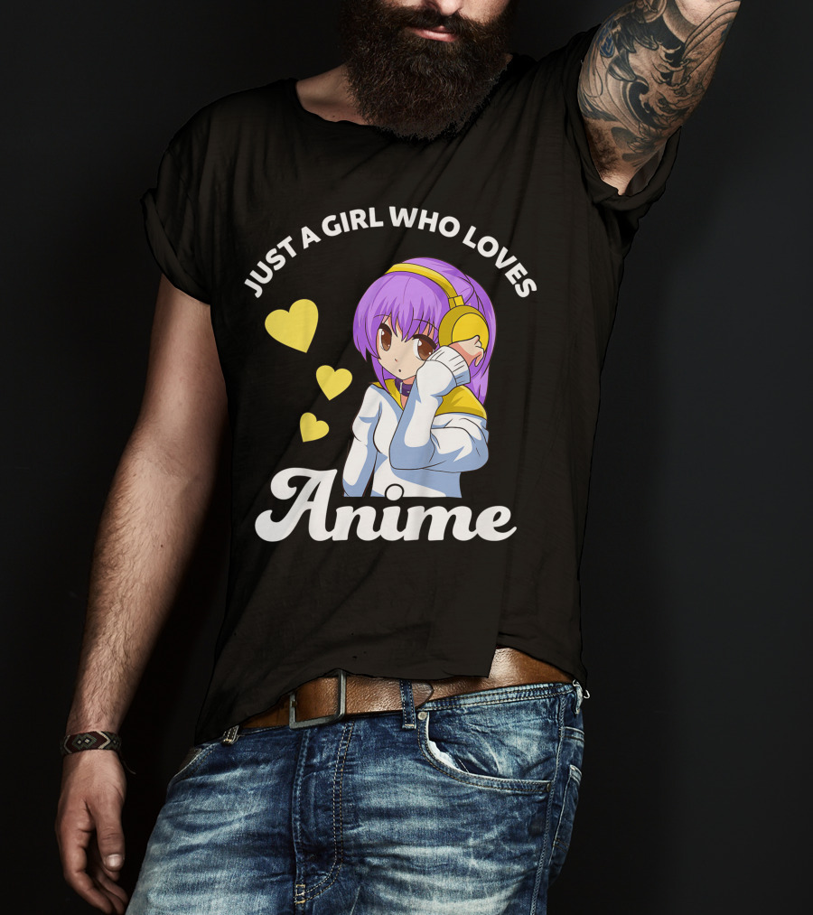 Just A Girl Who Loves Anime Manga Anime Anime Headphones Girl With Hearts T-Shirt