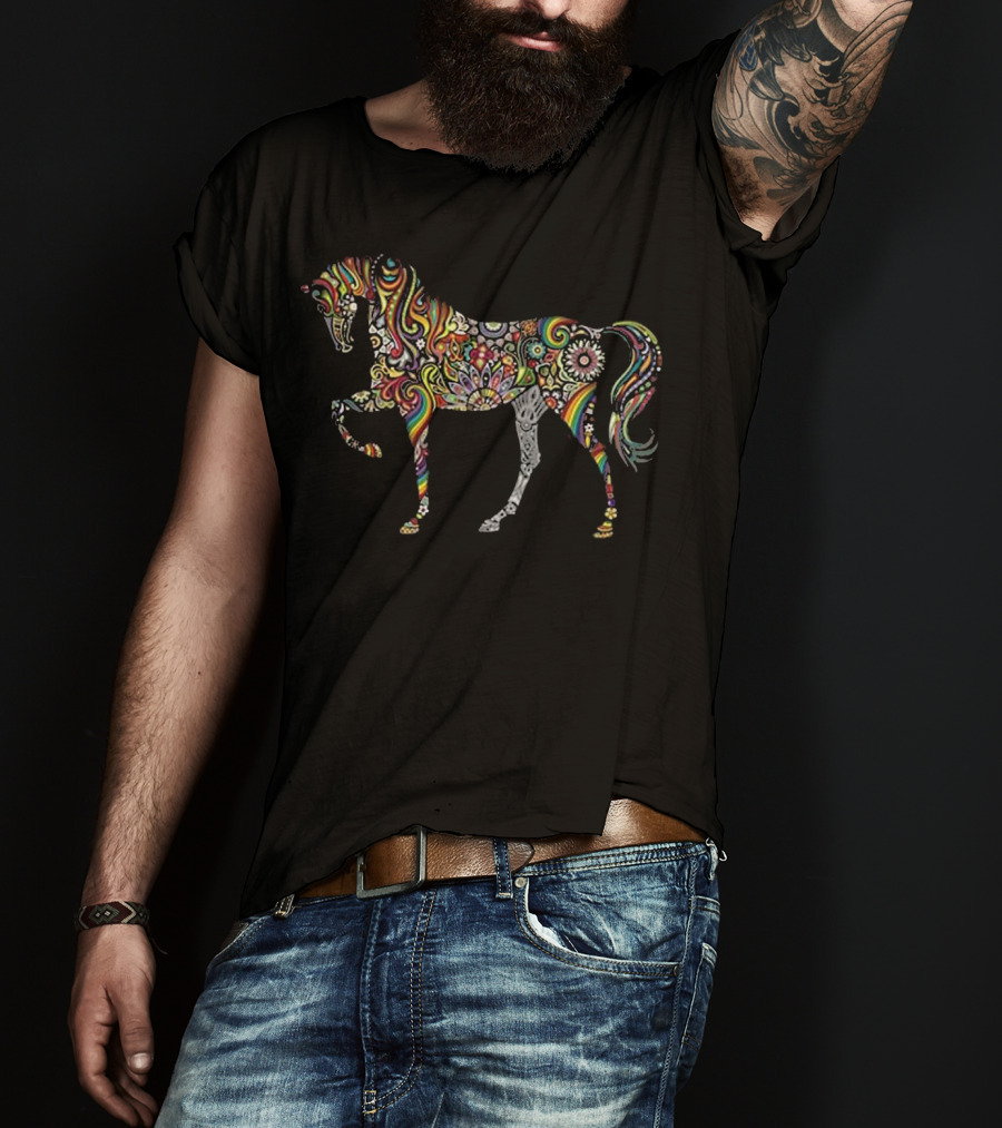 Psychedelic Colorful Horse Totem Tattoo T-Shirt