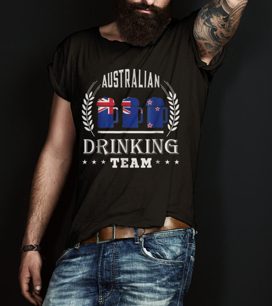 Australian Drinking Team Beer Mugs With Australian And New Zealand Flags T-Shirt