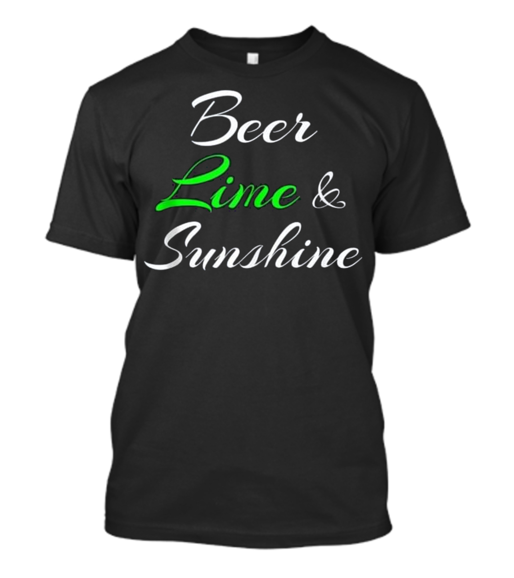 Beer Lime And Sunshine Script In Black And Green Contrast T-Shirt