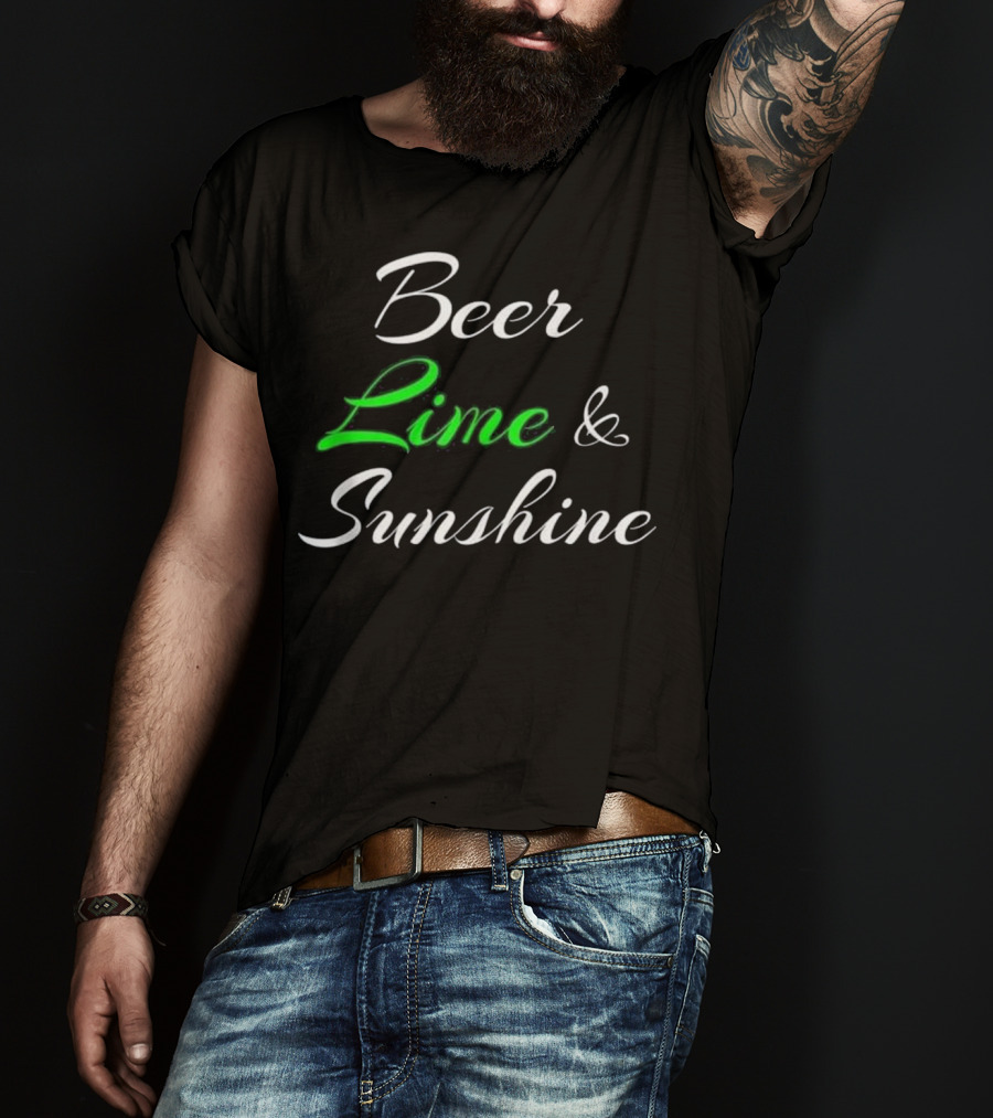 Beer Lime And Sunshine Script In Black And Green Contrast T-Shirt