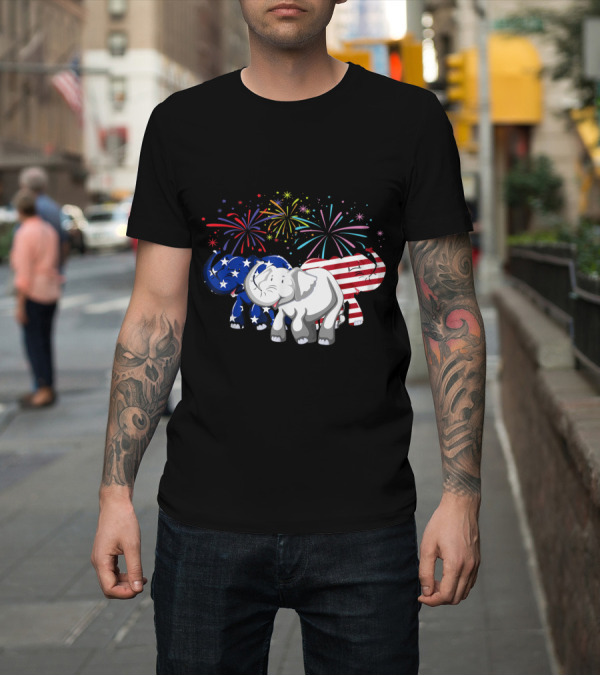 Shirt: 4th of July American Flag Elephant Fireworks T-Shirt 4th of July American Flag Elephant Fireworks T-Shirt