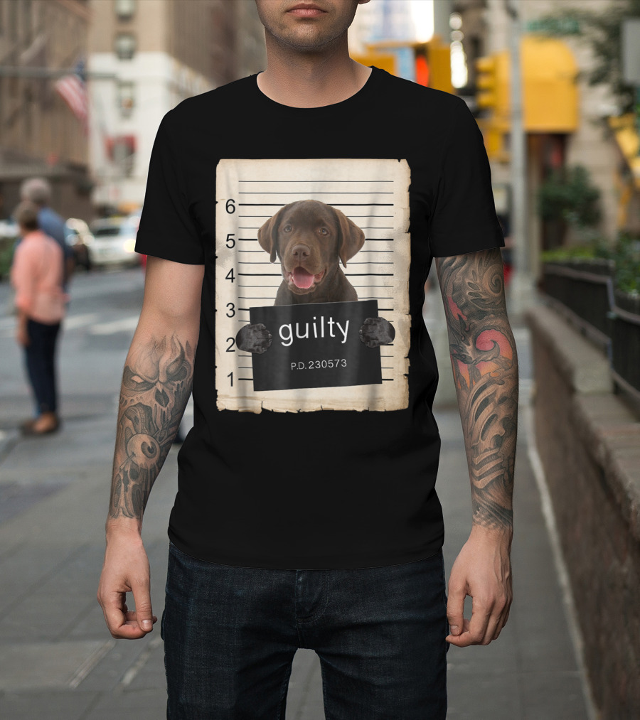 Chocolate Lab Labrador Dog Mugshot Guilty P.D. 230573 T-Shirt