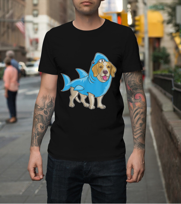 Shirt: Beagle Puppy in Funny Shark Suit Costume T-Shirt Beagle Puppy in Funny Shark Suit Costume T-Shirt