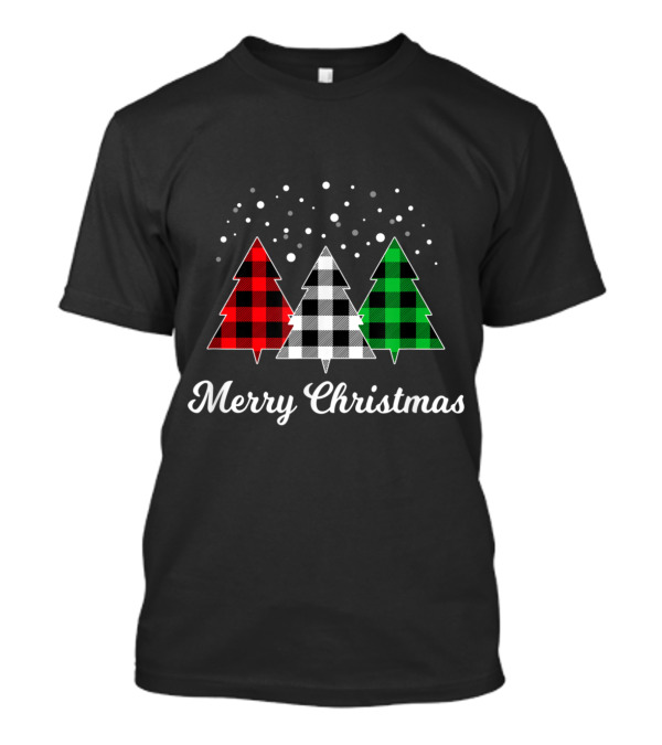Merry Christmas Buffalo Plaid Trees With Falling Snowflakes T-Shirt