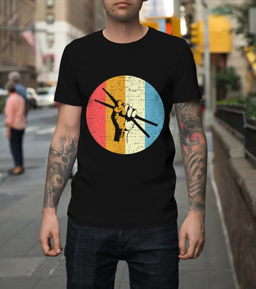 Retro Drum Sticks Drum Circle Musician Hand Gesture T-Shirt