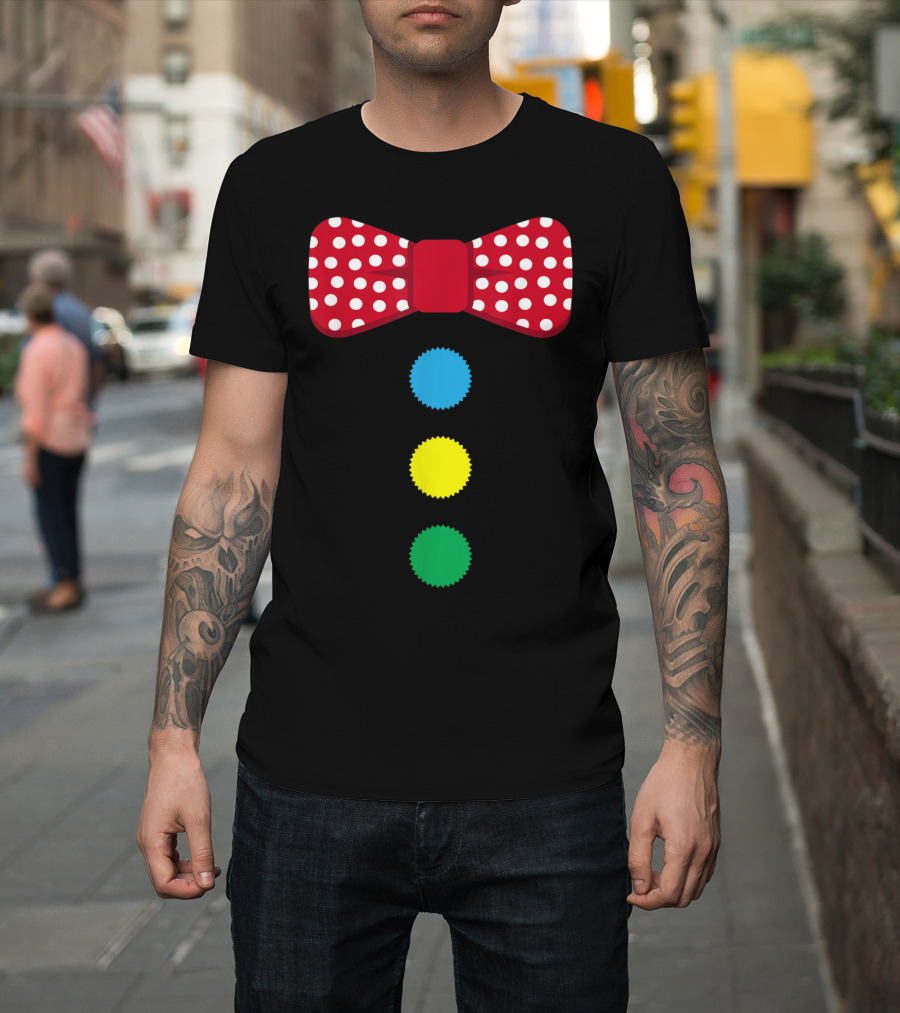 Polka Dot Clown Bow Tie with Colorful Circus Costume Buttons T-Shirt