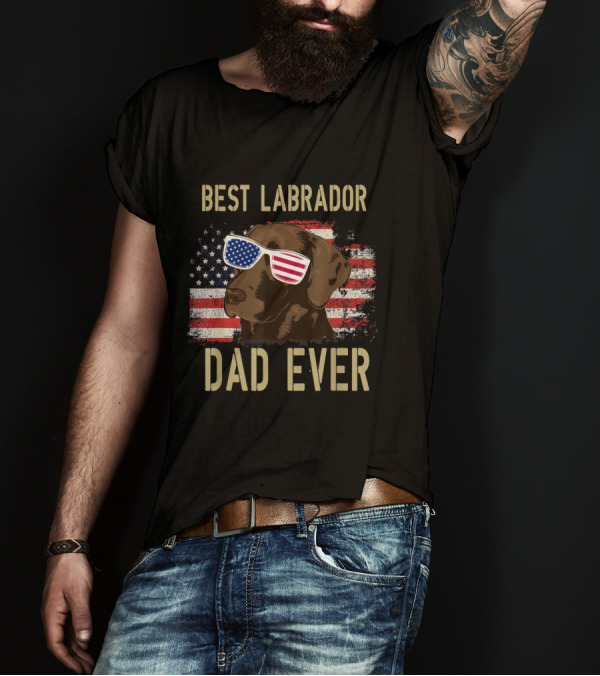Best Labrador Dad Ever Patriotic American Flag Sunglasses T-Shirt