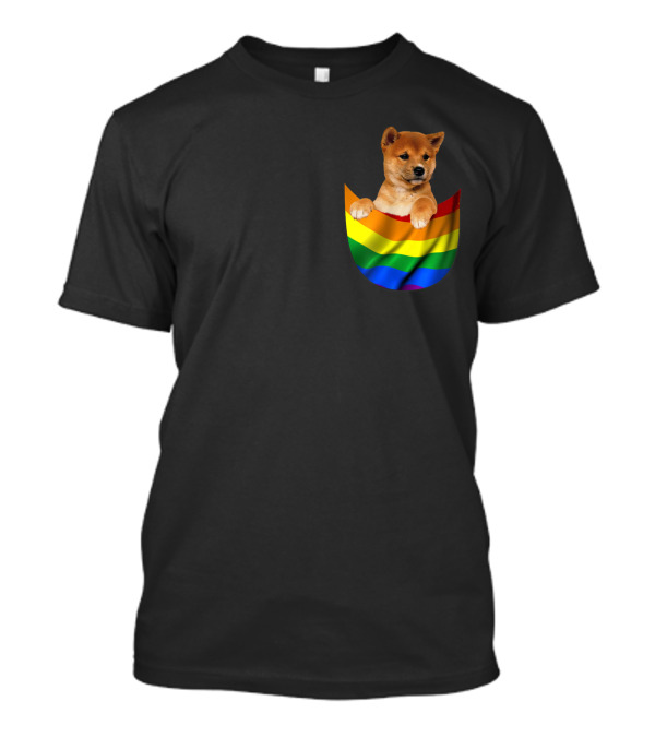 Akita Puppy In Rainbow Pocket Cute Funny Gay Pride LG T-Shirt