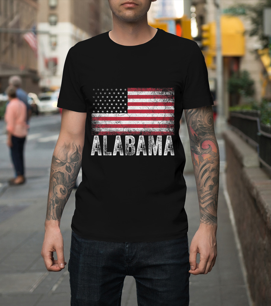 Alabama American Flag Vintage 4th of July T-Shirt