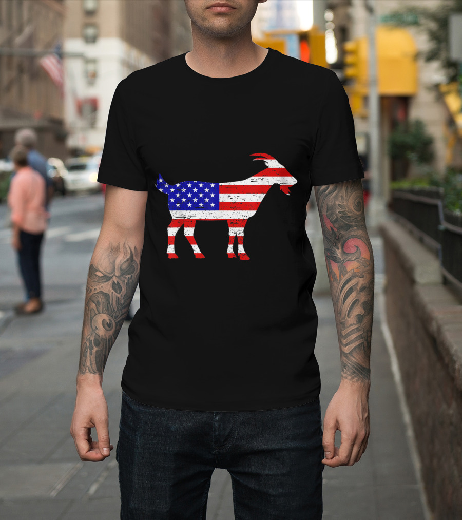 American Flag Goat 4th of July USA Patriotic T-Shirt