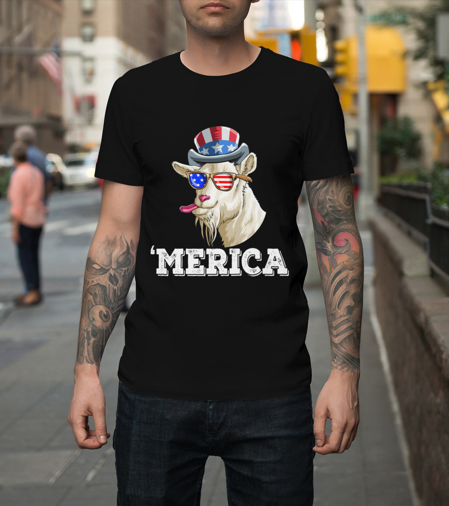 'Merica Patriotic Goat 4th of July American Flag T-Shirt