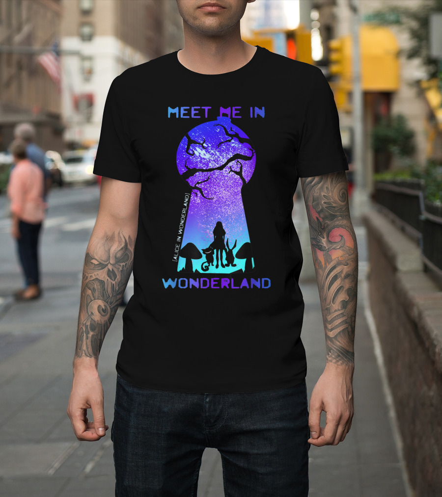 Meet Me in Wonderland Alice Cheshire Cat Rabbit Keyhole T-Shirt
