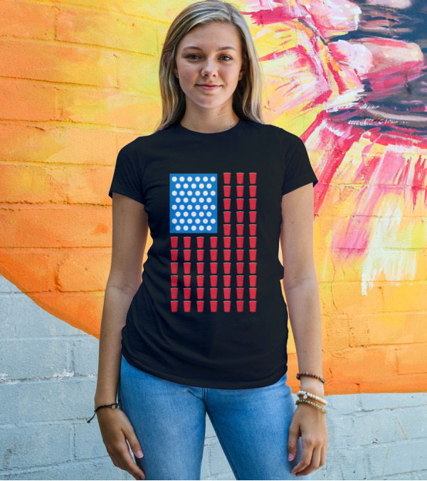 Red Solo Cup American Beer Pong Flip Cup Flag T-Shirt